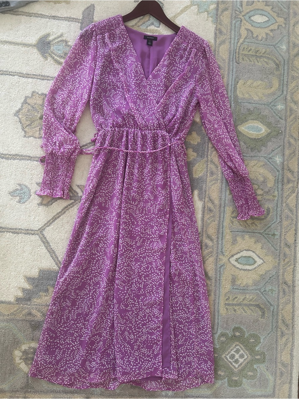 Halogen Purple Printed Long Sleeve Wrap Maxi Dress